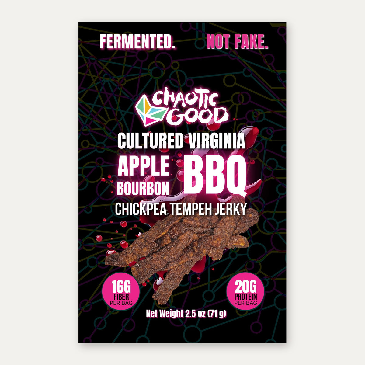 Cultured Virginia Apple Bourbon BBQ Tempeh Jerky — label front