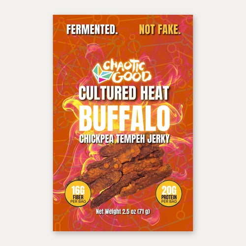 Cultured Heat Buffalo Tempeh Jerky — label front
