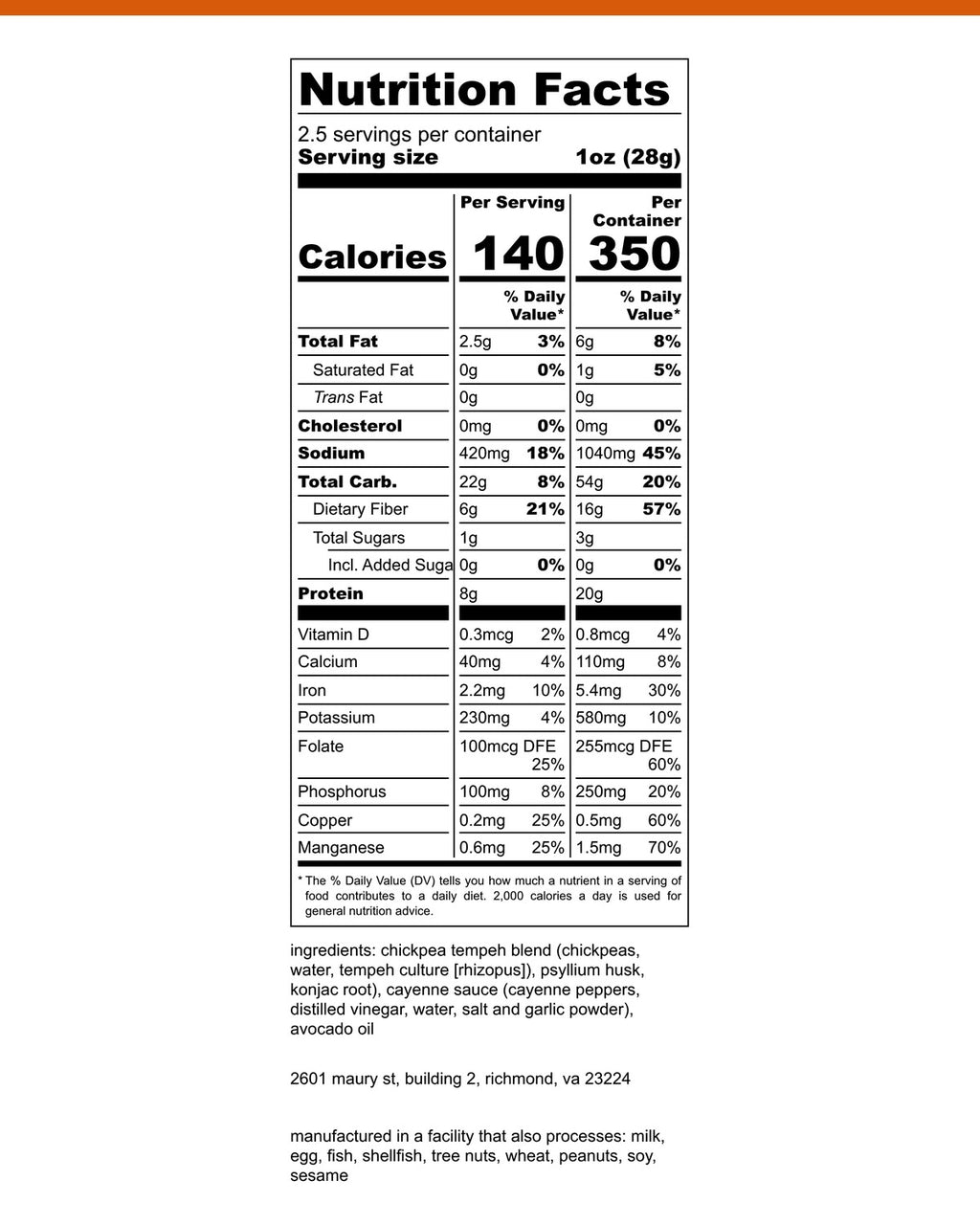 Cultured Heat Buffalo Tempeh Jerky — nutrition facts and ingredients