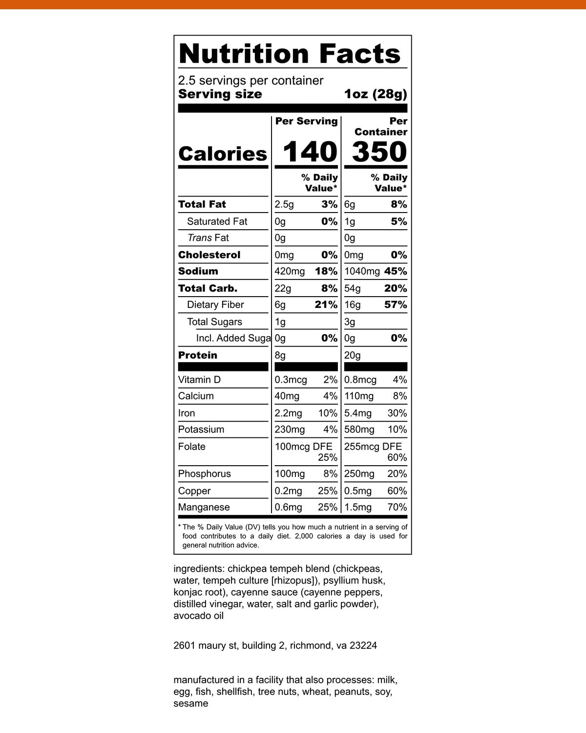 Cultured Heat Buffalo Tempeh Jerky — nutrition facts and ingredients