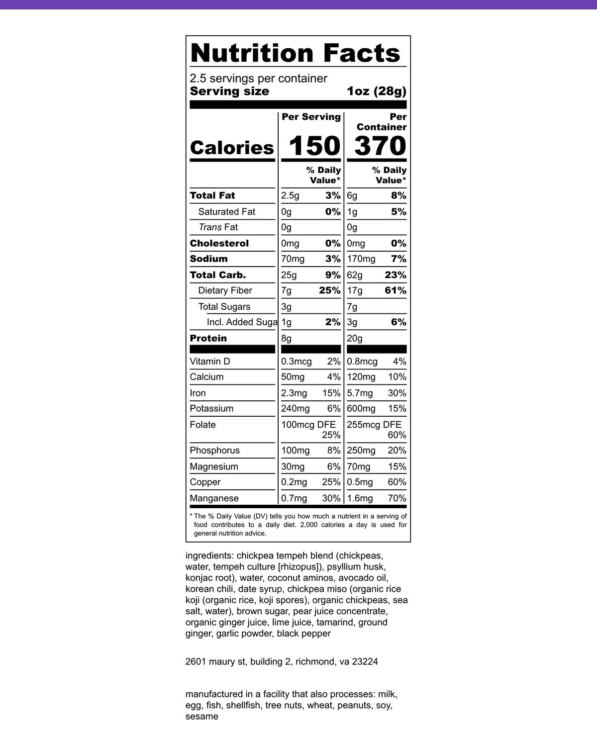 Cultured Seoul Bulgogi Tempeh Jerky — nutrition facts and ingredients