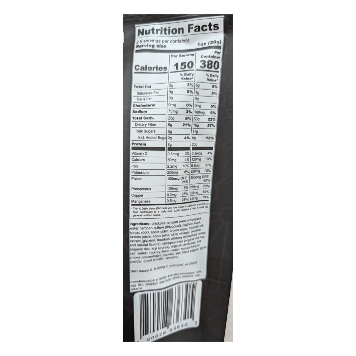 Apple Bourbon BBQ Chickpea Tempeh Jerky nutrition facts
