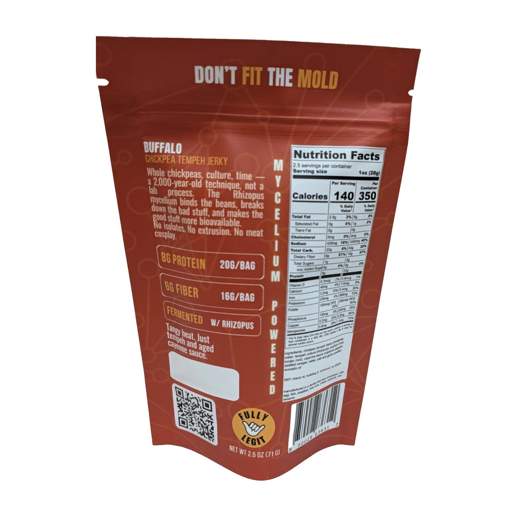 Buffalo Chickpea Tempeh Jerky pouch, back
