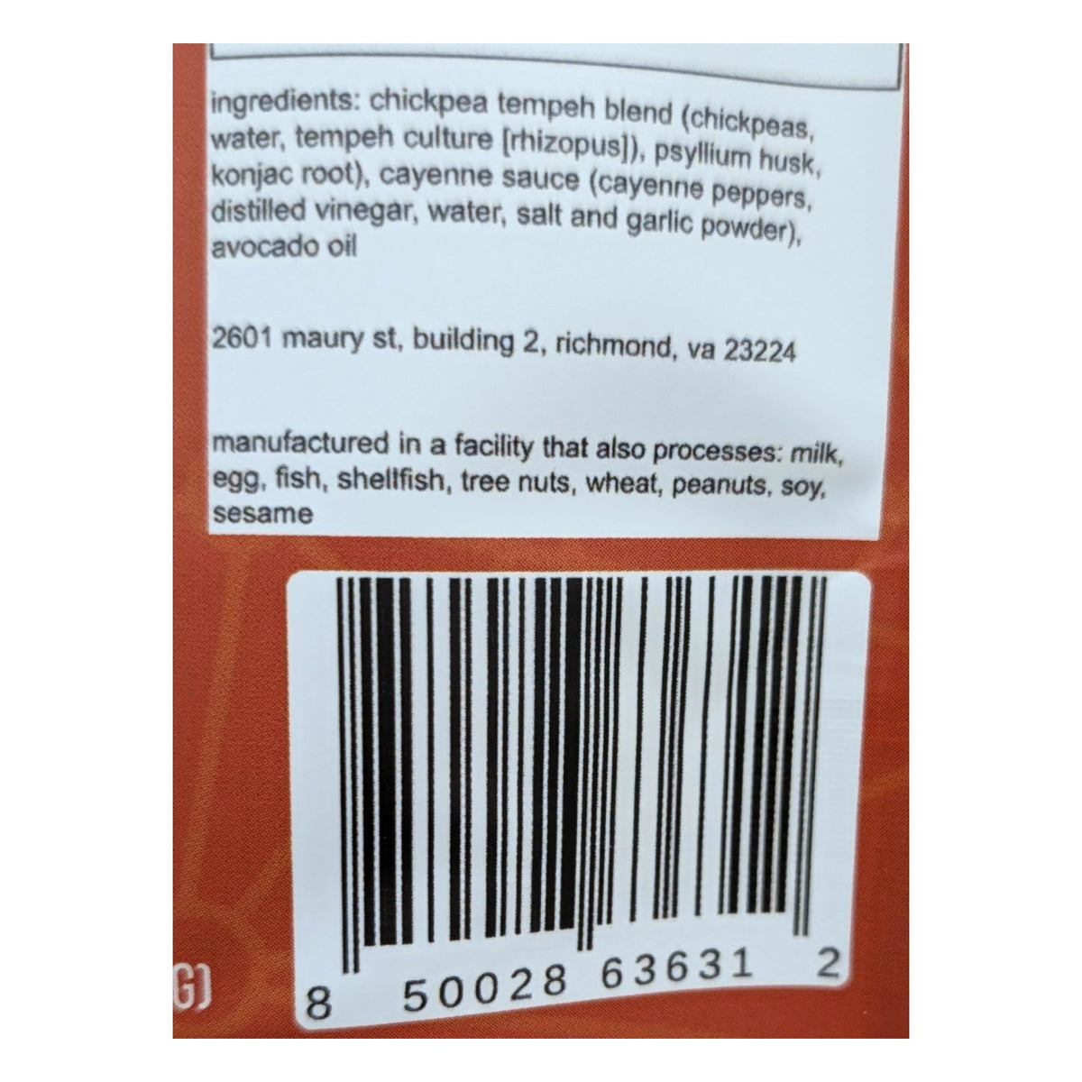 Buffalo Chickpea Tempeh Jerky ingredients and barcode