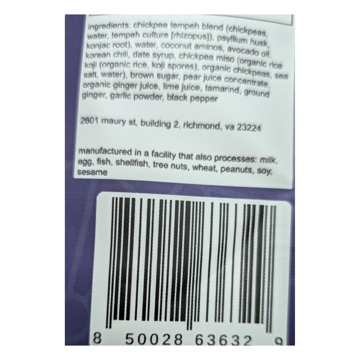 Seoul Bulgogi Chickpea Tempeh Jerky ingredients and barcode