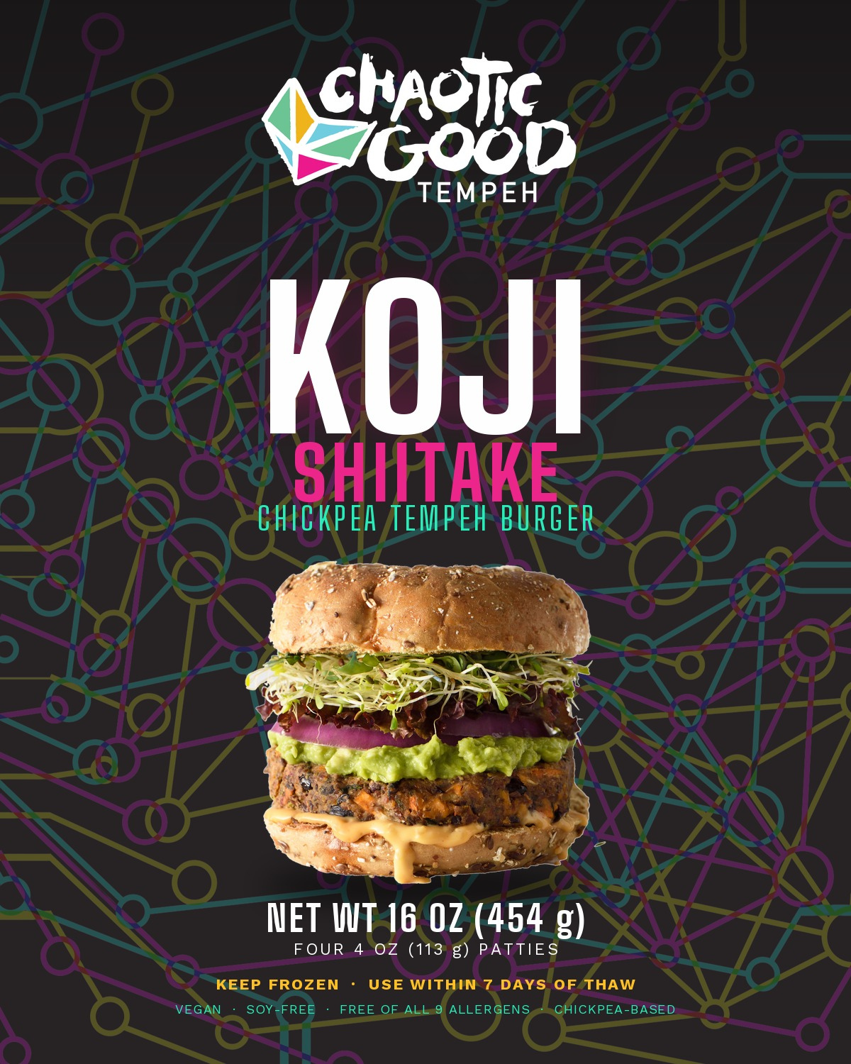 Koji Shiitake Chickpea Tempeh Burger — front label
